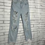 Bershka Straight Leg Boyfriend Jeans Light Wash High Rise Women’s 26 Raw Hem Y2K Photo 1