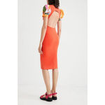 Desigual  Puff Sleeve Cutout Back Knit Midi Dress Red Orange Multicolor M Photo 3