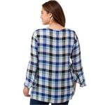 STATUS BY CHENAULT 2X Blue Plaid Henley Top Ruffle Sleeve Photo 2