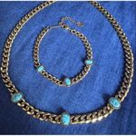 18K Gold Plated Turquoise Stone Cuban Bracelets stainless steel womens jewelry Blue Photo 5