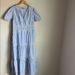 Quince 100% Organic Cotton Poplin Tiered Maxi Dress Large Blue Photo 1