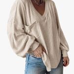 NWT BTFBM Casual V Neck Ribbed Knitted Shirts Loose Balloon Sleeve Top Size M Size M Photo 0