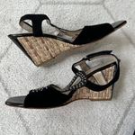 Aquatalia Open Toe Suede/Patent Leather/Straw Peep Toe Wedges Sz 8 Photo 4