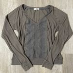 Aeropostale  Grey V-neck Long Sleeve Shirt with Lace Detail Photo 0