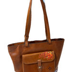 Patricia Nash  large Madison Leather Tote shoulder Bag Cognac Embroidered Floral Photo 0