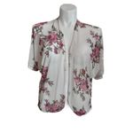 Discreet Kimono Shirt Cover Up Womens White Pink Floral Short Sleeve Loose Photo 1