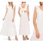 CeCe NWT  Size XL White Tiered Maxi Dress Coastal Cut Out Back Portrait Beach Photo 2