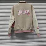 Juicy Couture Women’s Large Beige White Varsity Jacket Pink Logo Preppy Y2K Photo 6