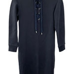 Tibi  Navy Blue‎ Lace Up Sweatshirt Dress XXS Long Sleeve Crew Neck Casual Photo 0