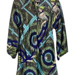 Rare Meghan LA Silk Art Deco Flapper Lady Print Stunning Bold Tunic Dress Size 6 Green Photo 0
