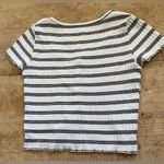 American Eagle  Women’s‎ Sz XS White/Black Stripe Snap Front Baby Doll Tee Photo 1