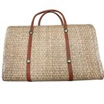 VTG 70s Acapulco Rattan Straw Woven Tote Bag Double Top Handle Floral Handmade Tan Photo 2
