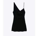 ZARA NWOT Blogger Fav Black Velvet Asymmetric Chain Velvet Dress Photo 2