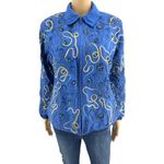 Blutique (M) VINTAGE 90s Pink 100% Silk Embroidered Patch Beach Vacation Jacket Blue Size M Photo 1