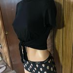 Wilfred  Women’s Small Black Front Tie Semi Cropped Short Sleeve Shirt Photo 3