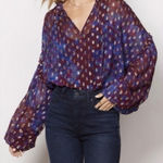 Cleobella Cleobell Evereve Dara Shimmer Confetti Blouse Balloon Sleeves Purple Blue Medium Photo 0