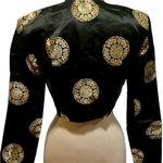 Cache Black and Gold Asian Patterned open front silk Blazer Photo 1