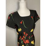 Y2K Vintage Sheath Dress Women’s 5/6 Black Floral Zip Short Sleeve Square Neck Photo 1