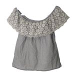 Blue Rain  Eyelet Blue Stripe Floral Coquette Off the Shoulder Shirt Photo 2