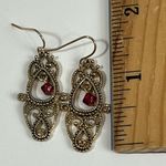 Ruby Gold Tone Dangle Pierced Earrings With  Red Bead Accents Photo 1
