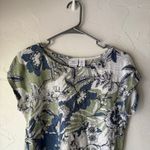 Halston 100% Linen Floral‎ Green Blue White Short Sleeve Top Size L Size L Photo 1