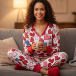 Hanna Andersson Heart Print Women's Pajama Top XS Red Photo 0