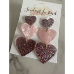 HEART Glitter Valentine Pink Drop Earrings NEW Photo 1