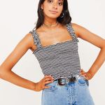 Black And White Ruffle Strap Crop Top Photo 0