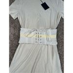 NBD NWT Revolve  Cecil Dress Ivory belted lace up shirt mini dress short sleeve S Photo 3