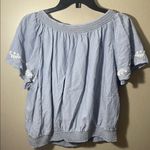 Lucky Brand large Sky Blue Embroidered Blouse flutter sleeve smocked neck tassel Photo 5