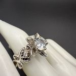 Statement CZ Ring Flower Design Solid Sterling Silver Size 7.75 Photo 4