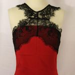 Emerald Sundae Retro Pinup Style Body Con Sexy Red Dress with Halter and Lace Detailing Photo 2