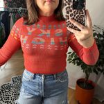 Urban Outfitters BDG Shauna Sky High Jacquard Cropped Long Sleeve Sweater Red Size Small Photo 1