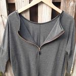 ZARA  Grey Top Back Zip Faux Leather Trim Dolman Bat Sleeve Size S Photo 5