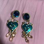 None Chic Teal and Gold Heart Dangle Earrings Photo 1