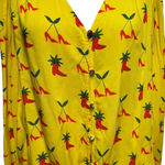 Anthropologie Kendra Dandy Dreamer Top Blouse Button Strawberry Yellow Size 14 Photo 5