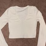 Timing  White Ribbed Long Sleece Crop Top Photo 1