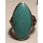 Real Turquoise Sterling Silver Ring • Marquise Statement • Size 8 Photo 9