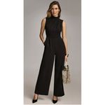 Donna Karan Black Pleated Sleeveless Straight Leg Jumpsuit Size 10 Photo 12