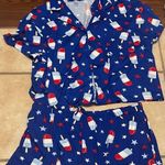 Womens Blue Popsicle USA red white blue print Pajamas Size L Photo 0