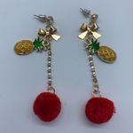 New bow pineapple w/red Pom Pom fashion earrings Red Photo 1
