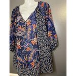 CHAPS  Shirt Womens Medium Blue Paisley Boho Tunic Top 3/4 Sleeve Lightweight Photo 2