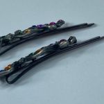 Hair Clip Pins Pair Women Multicolor Decorative Stones Dark Silver Tone Metal Photo 9