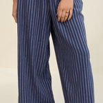 Aerie  Linen Blend Wide Leg Pants Size XL blue stripe trouser comfy beach Photo 0