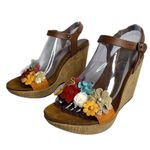 BioStep Floral Embellished detail cork Wedge heels leather size 8 boho chic girl Photo 0