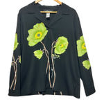 Sag Harbor  Women Button Blouse 18 Black Green Floral Collared Top Whimsical Boho Photo 0