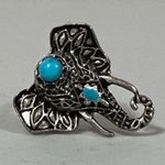 Silver Turquoise Stone Crystal Elephant Bohemian Ring Jewelry — Adjustable Band 🐘 Photo 0