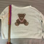 Hollister  Small White Teddy Bear Lei Oversized One Shoulder Sweater, Loose Knit Photo 3