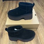 UGG  black suede wool platform heeled ankle boots booties shoes new  Photo 8