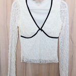 Y2K Thirty Thirty Lace Long Sleeve Mesh Top Sz M Cream Coquette Romantic Ballet Black Size M Photo 0
